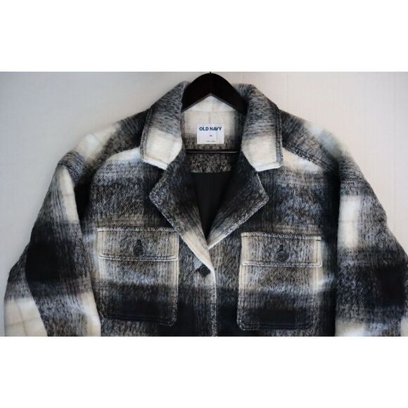 Old Navy Women's Sz 3X Black Plaid Printed Flannel Long Utility Shacket - Picture 9 of 15